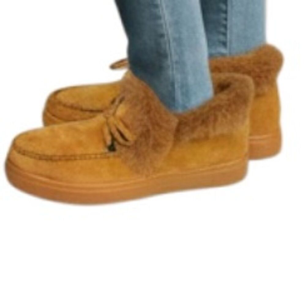 Women's Gold Ankle Snow Boots Size 8 Faux Fur Lined Winter Casual